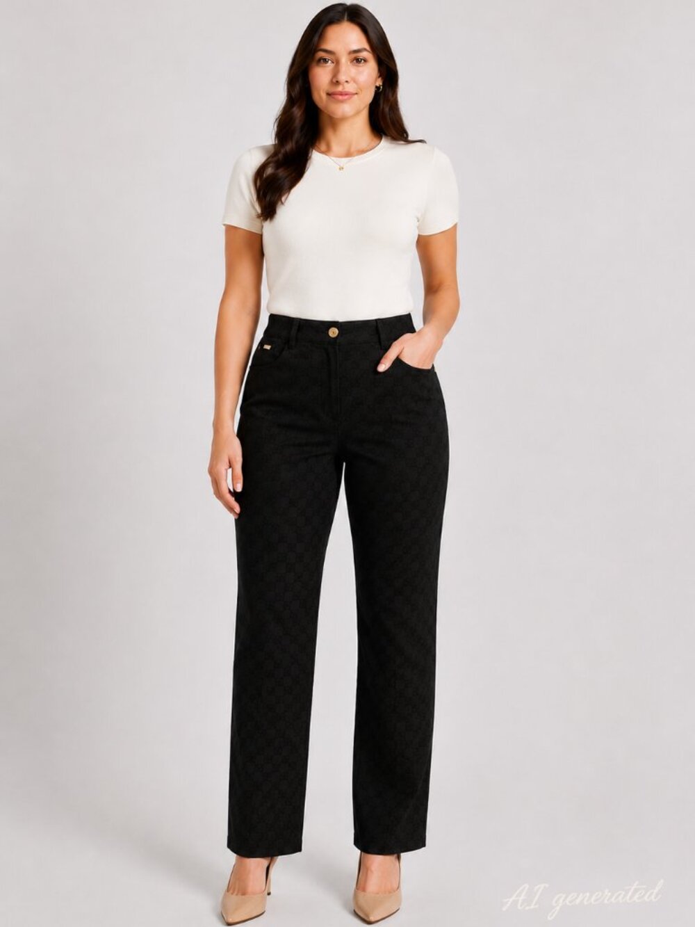 NWT St. John Sport Essentials Black Tonal Jacquard Classic Straight Leg Pants 10